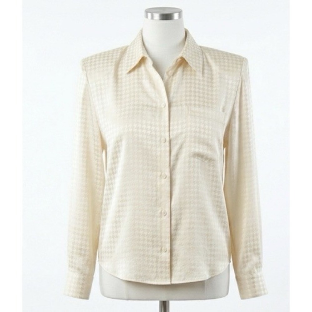 Peters & Ashley Houndstooth Blouse Sz L Corporate Baddie Career Office Siren